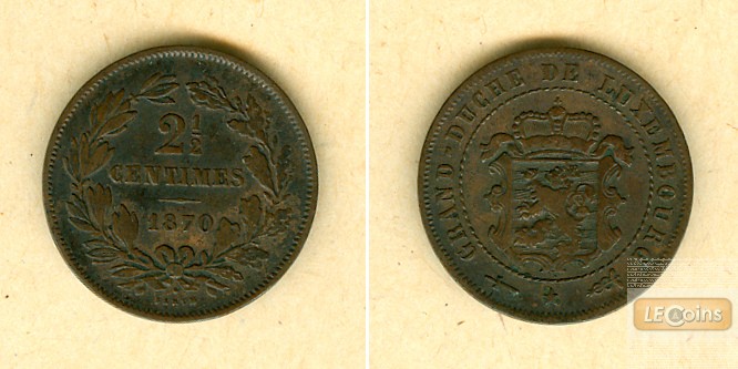 LUXEMBURG 2 1/2 Centimes 1870  ss  selten