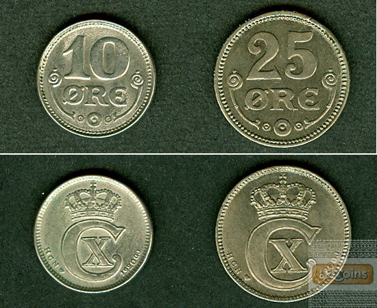 Lot:  DÄNEMARK 2x Münzen  10 + 25 Öre 1920  ss-vz