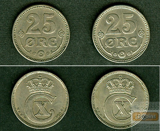 Lot:  DÄNEMARK 2x Münzen  25 Öre  ss-vz  [1920-1921]