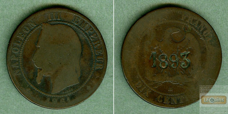 FRANKREICH 10 Centimes 1861 BB  GEGENSTEMPEL