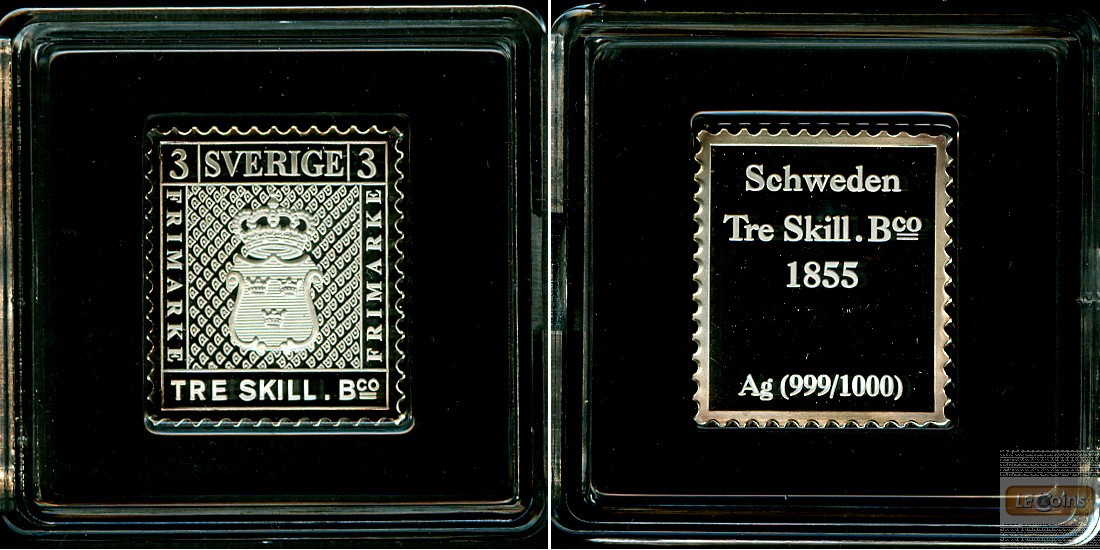SCHWEDEN Medaille Tre Skill 1855 Briefmarke Stamp SILBER  PP  selten