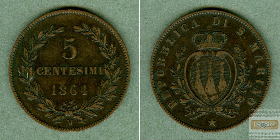 SAN MARINO 5 Centesimi 1864 M  ss+  selten