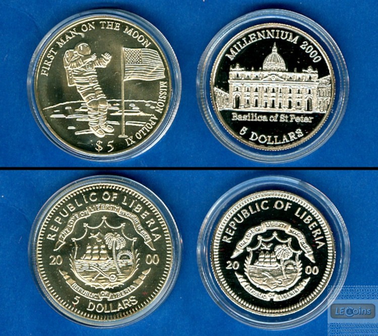 Lot:  LIBERIA 2x Gedenkmünzen 5 Dollars  ST/PP  [2000]