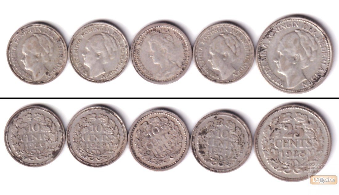 Lot:  NIEDERLANDE  5x SILBER Cent Münzen  ss-vz  [1919-1928]