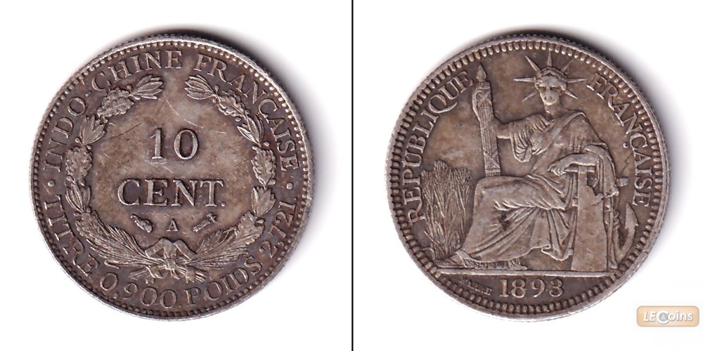 Französisch INDOCHINA 10 Centimes 1893 A  ss-vz  selten