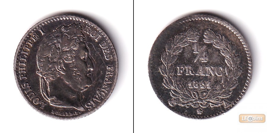 FRANKREICH 1/4 Franc 1841 A  ss