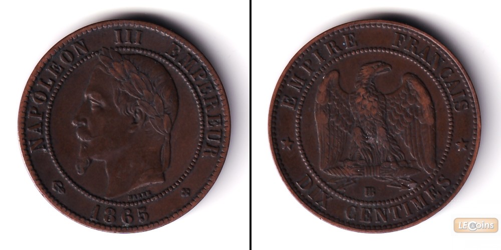 FRANKREICH 10 Centimes 1865 BB  ss+  selten
