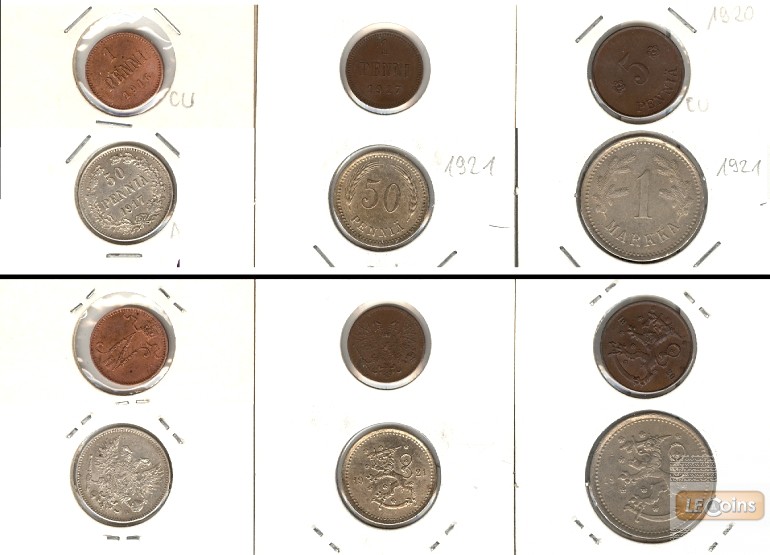 Lot:  FINNLAND  6x Münzen 1 Penni - 1 Markka  [1916-1921]