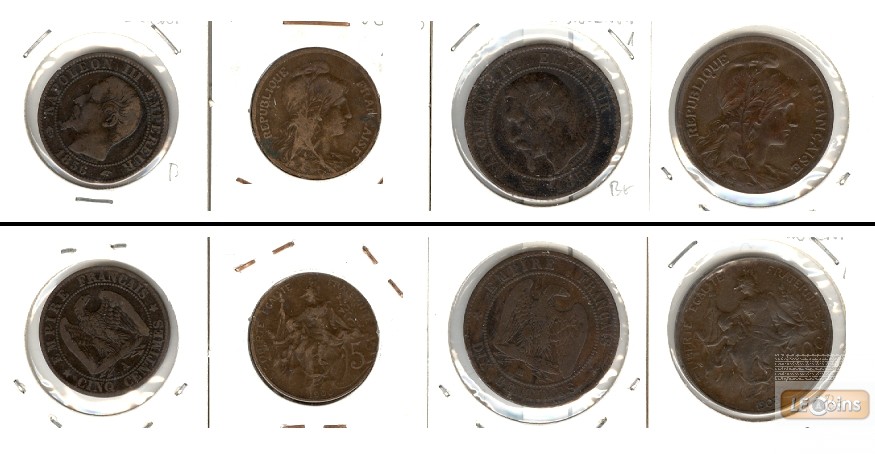 Lot:  FRANKREICH 4x Münzen  5 + 10 Centimes  [1855-1903]