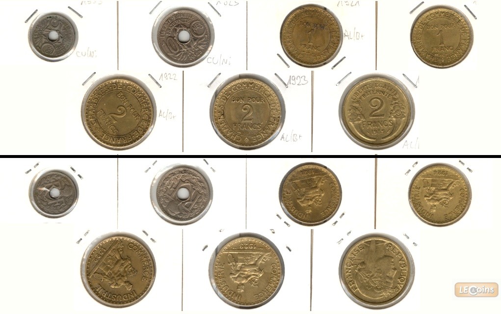 Lot:  FRANKREICH 7x Münzen  5 Centimes - 2 Francs  [1921-1939]