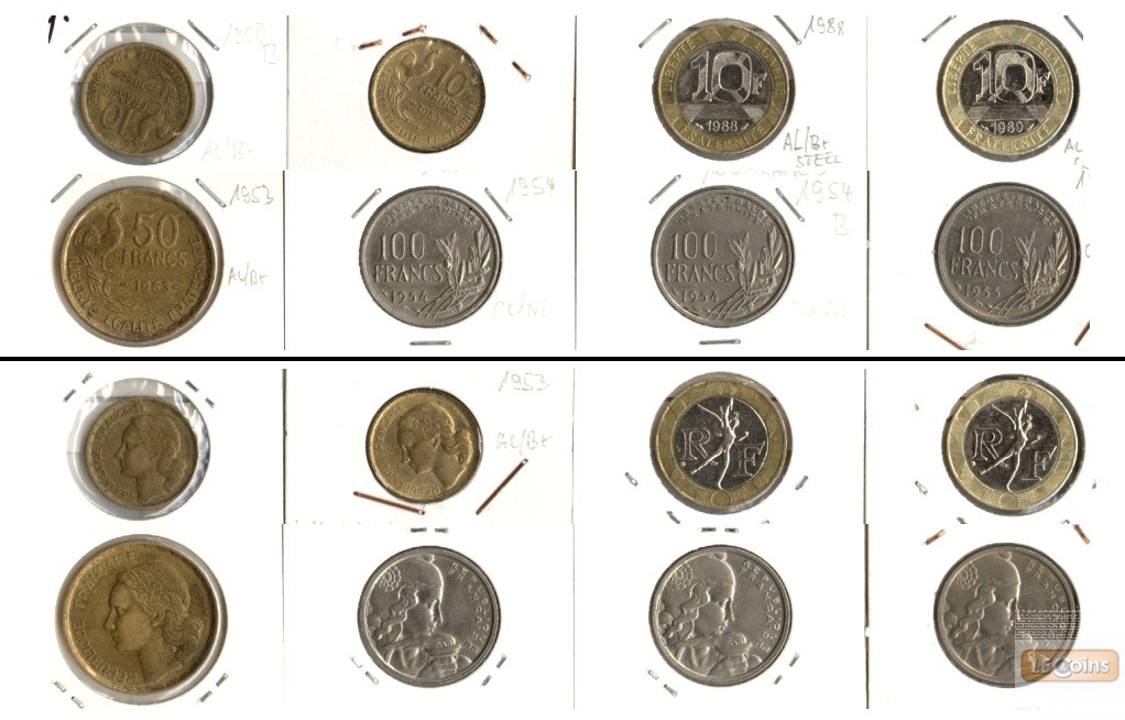 Lot:  FRANKREICH 8x Münzen  10 - 100 Francs  [1950-1989]