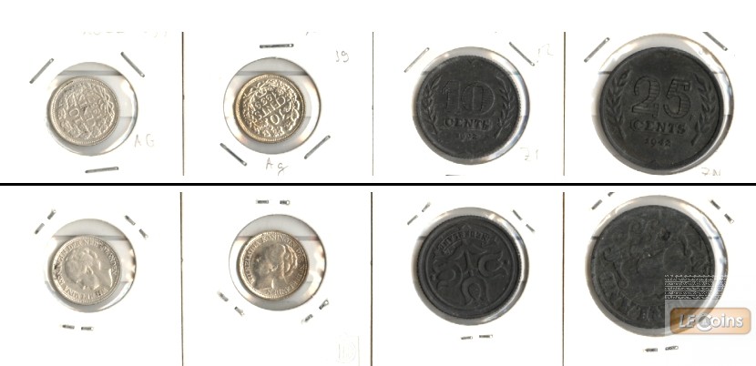 Lot:  NIEDERLANDE  4x Münzen 10 25 Cents  [1937-1942]