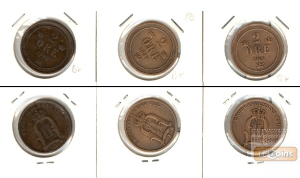 Lot:  SCHWEDEN 3x Münzen  2 Öre  [1892-1902]