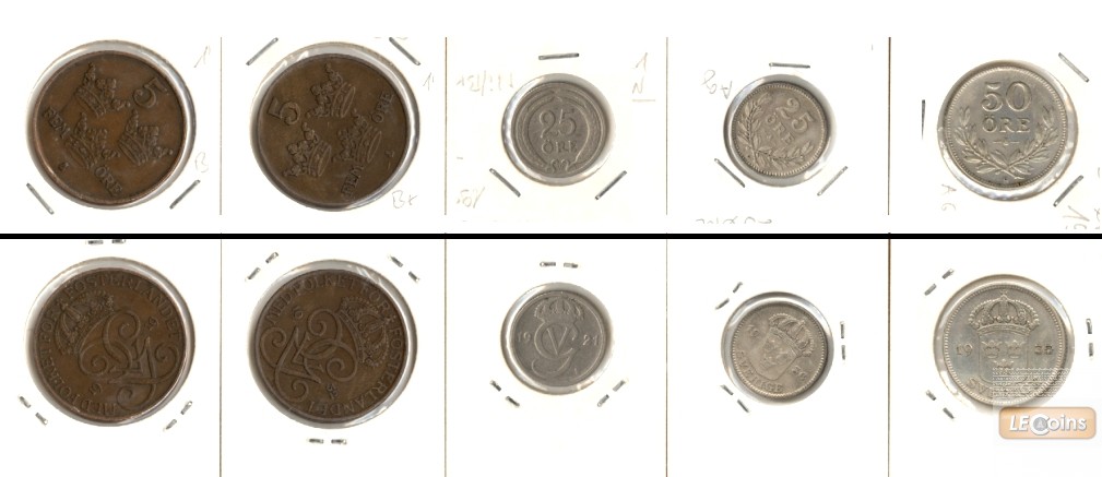 Lot:  SCHWEDEN 5x Münzen  5 - 50 Öre  [1919-1936]