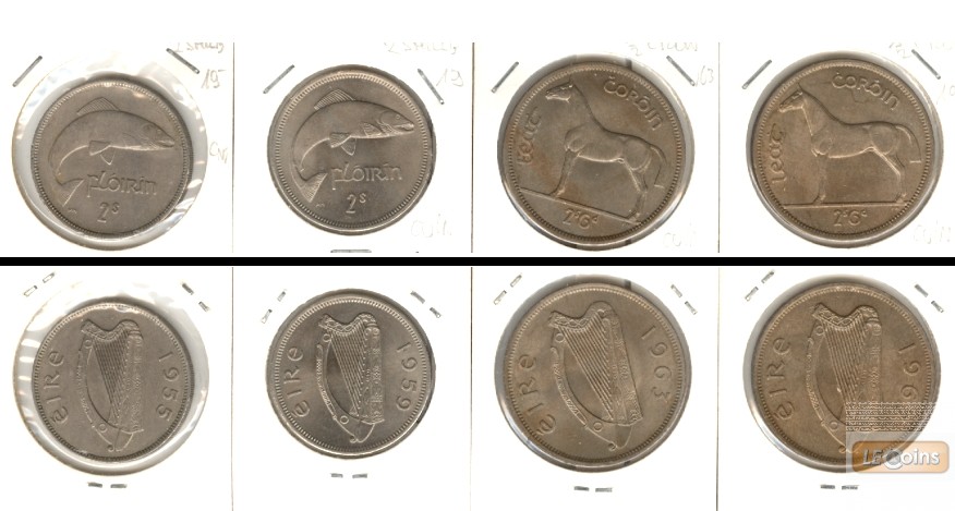 Lot:  IRLAND 4x Münzen  Florin + 1/2 Crown  [1955-1967]
