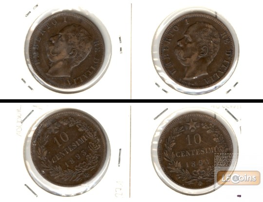 Lot:  ITALIEN 2x Münzen 10 Centesimi  [1893-1894]