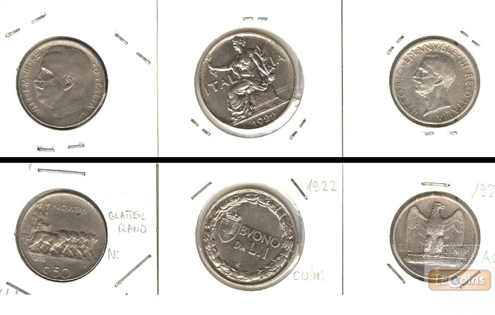 Lot:  ITALIEN 3x Münzen 1/2 1 5 Lira  [1922-1927]