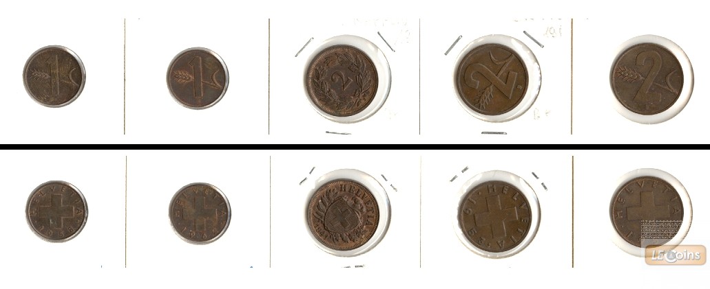 Lot:  SCHWEIZ 5x Münzen  1 + 2 Rappen  [1941-1962]