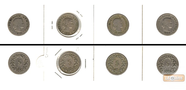 Lot:  SCHWEIZ 4x Münzen  5 Rappen  [1879-1899]
