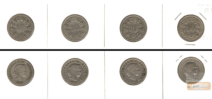 Lot:  SCHWEIZ 4x Münzen  10 Rappen  [1902-1914]
