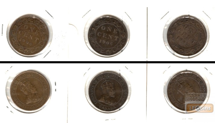 Lot:  CANADA / KANADA 3x Münzen 1 Cent  ss-vz  [1905-1907]