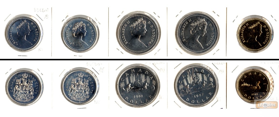 Lot:  CANADA / KANADA 5x Münzen  stgl. aus PP  [1980-1988]