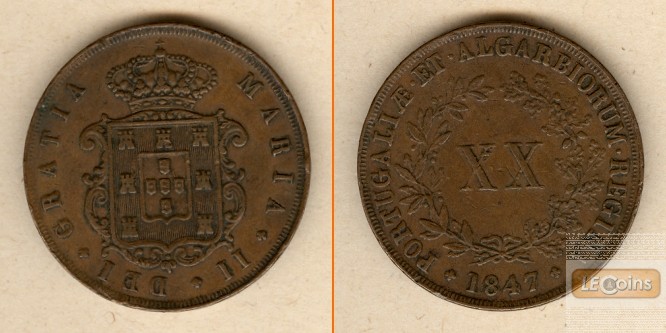 PORTUGAL 20 Reis 1847  ss+