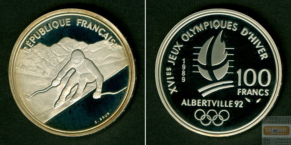 FRANKREICH 100 Francs 1989  Olympia '92  SILBER  PP
