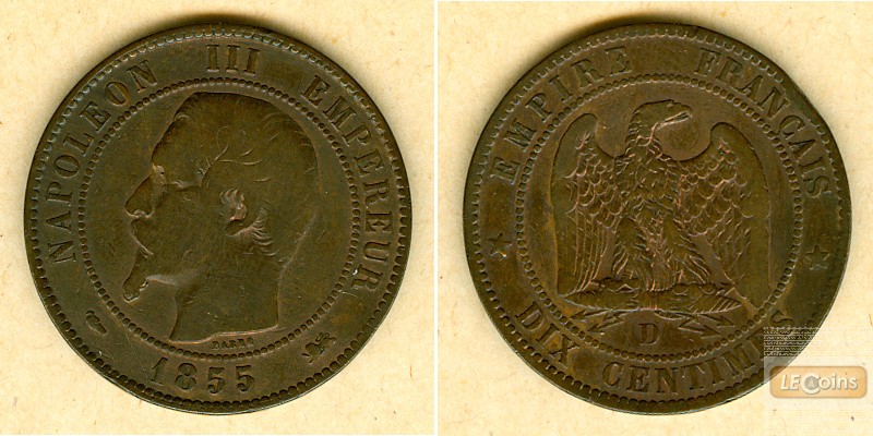 FRANKREICH 10 Centimes 1855 D  f.ss  selten