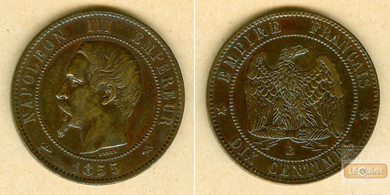 FRANKREICH 10 Centimes 1855 B  ss+  selten