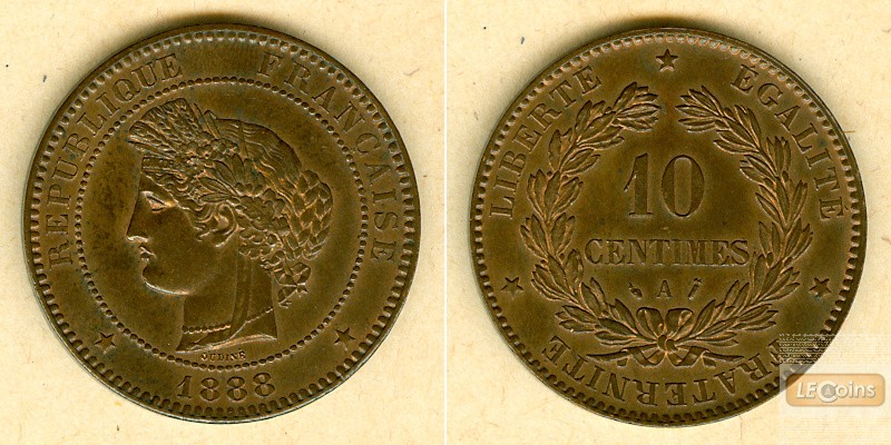 FRANKREICH 10 Centimes 1888 A  vz-st