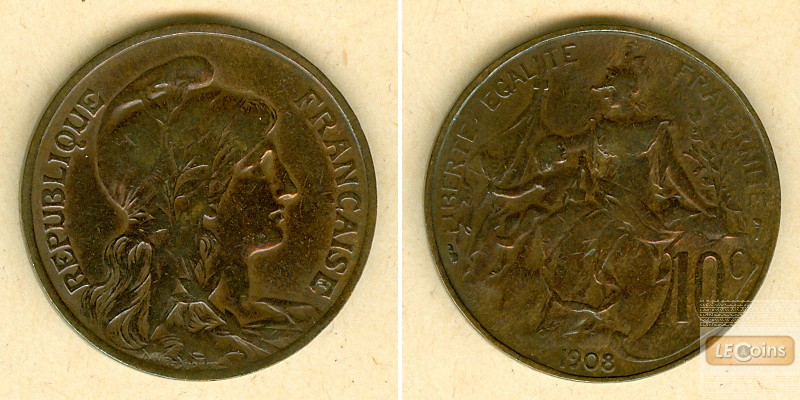 FRANKREICH 10 Centimes 1908  f.ss