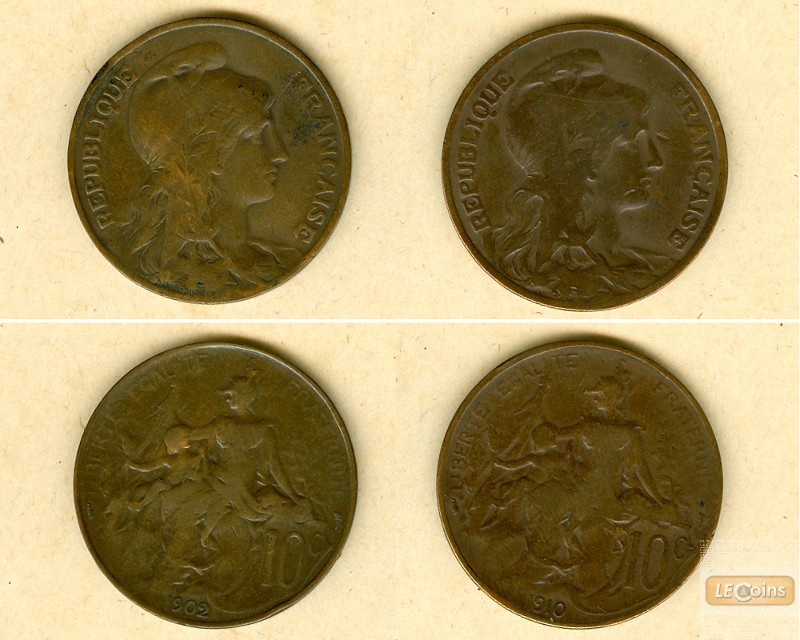 Lot: FRANKREICH 2x Münzen 10 Centimes  [1902-1910]