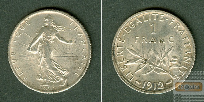 FRANKREICH 1 Franc 1912  vz