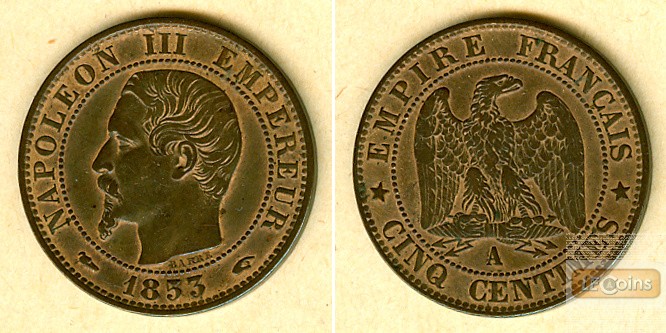 FRANKREICH 5 Centimes 1853 A  ss-vz
