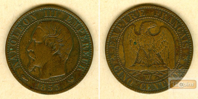 FRANKREICH 5 Centimes 1853 W  ss+