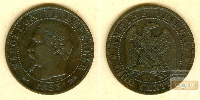 FRANKREICH 5 Centimes 1853 D  ss+