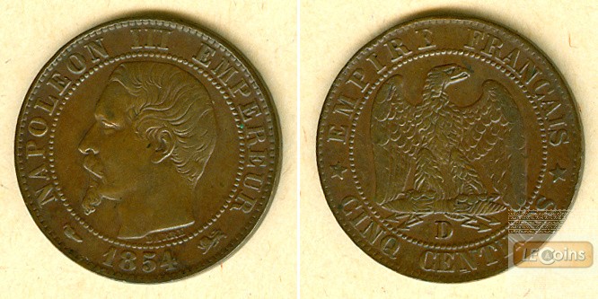 FRANKREICH 5 Centimes 1854 D  ss+