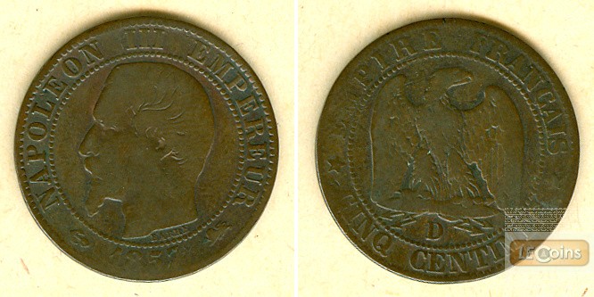 FRANKREICH 5 Centimes 1857 D  s  selten!