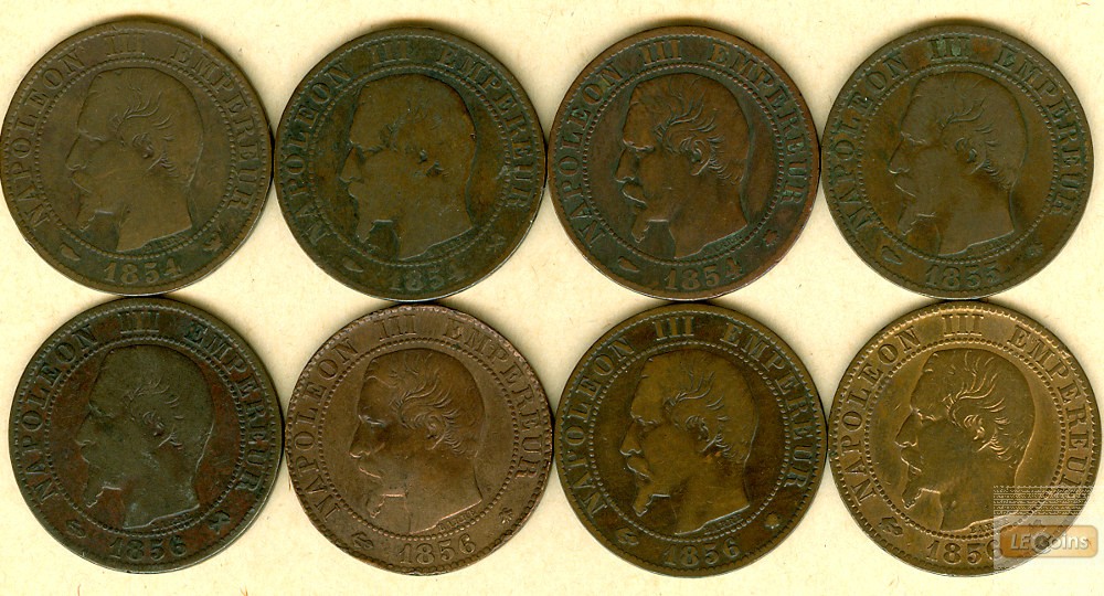 Lot: FRANKREICH 8x Münzen 5 Centimes  s-ss  [1854-1856]
