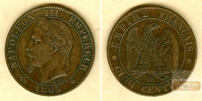 FRANKREICH 5 Centimes 1865 BB  ss+