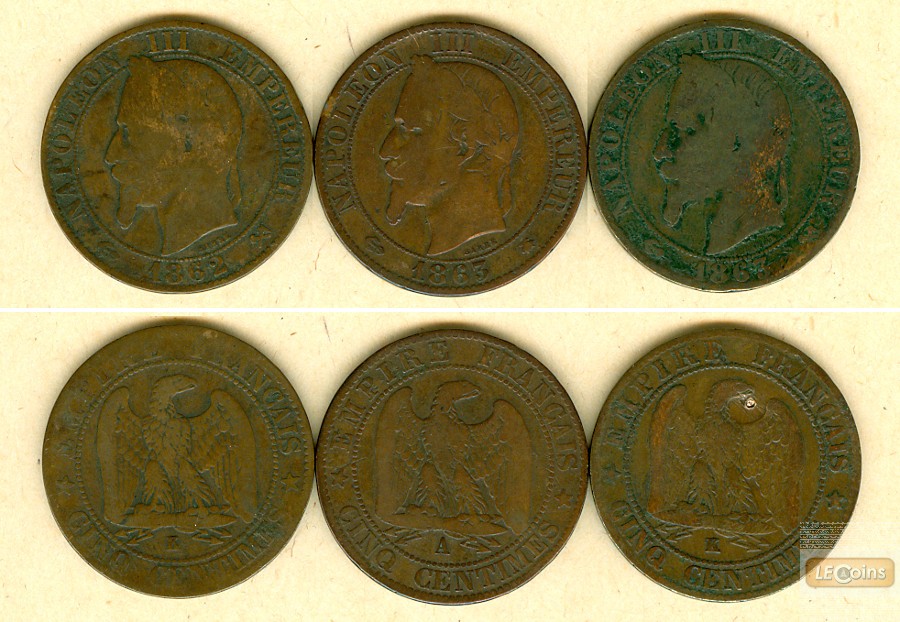 Lot: FRANKREICH 3x Münzen 5 Centimes  s  [1862-1863]