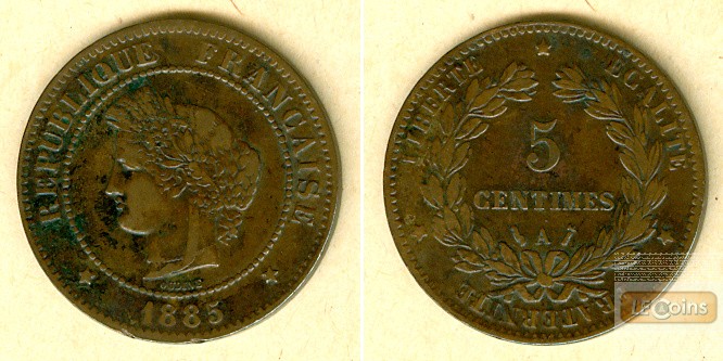 FRANKREICH 5 Centimes 1885 A  ss