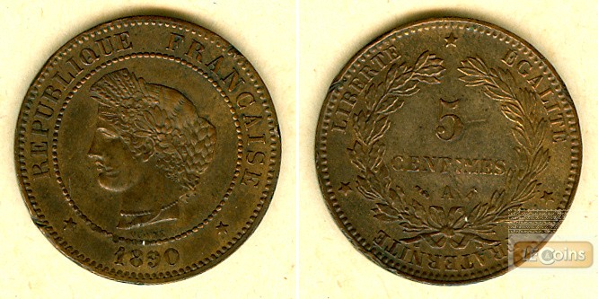 FRANKREICH 5 Centimes 1890 A  f.vz