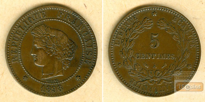 FRANKREICH 5 Centimes 1898 A  ss-vz
