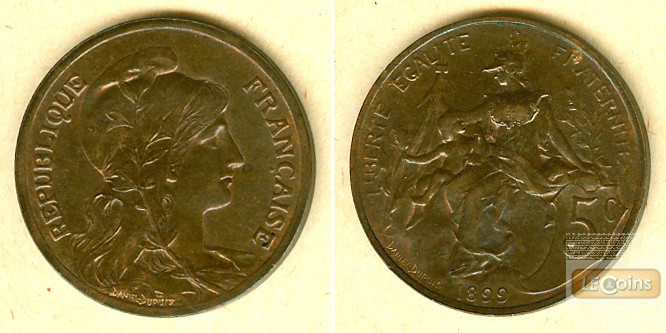 FRANKREICH 5 Centimes 1899  vz+/vz-