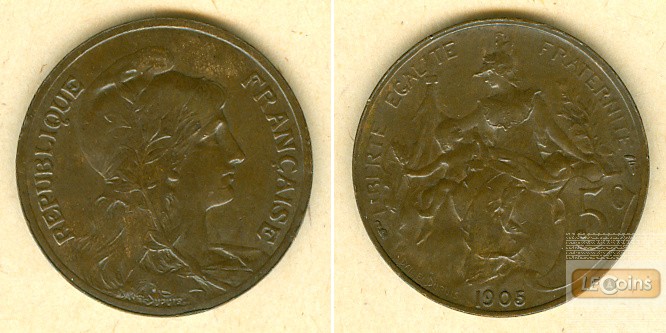 FRANKREICH 5 Centimes 1905  ss-vz  selten