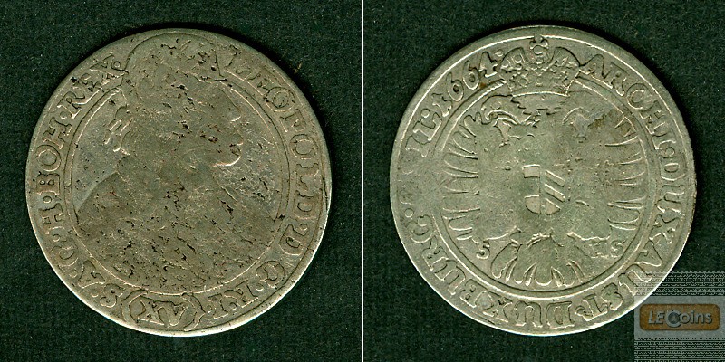Österreich Schlesien RDR 15 Kreuzer 1664 S-HS (Breslau)  s-ss  selten