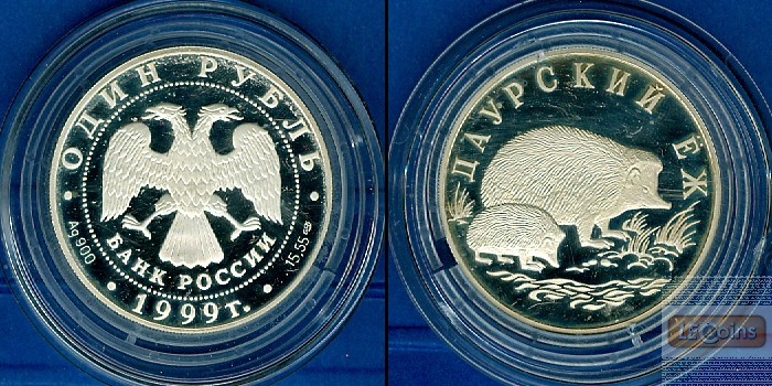 Russland / GUS  1 Rubel 1999  Igel  SILBER  PP  selten!