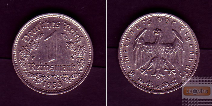 DEUTSCHES REICH 1 Reichsmark 1933 G (J.354)  ss-vz